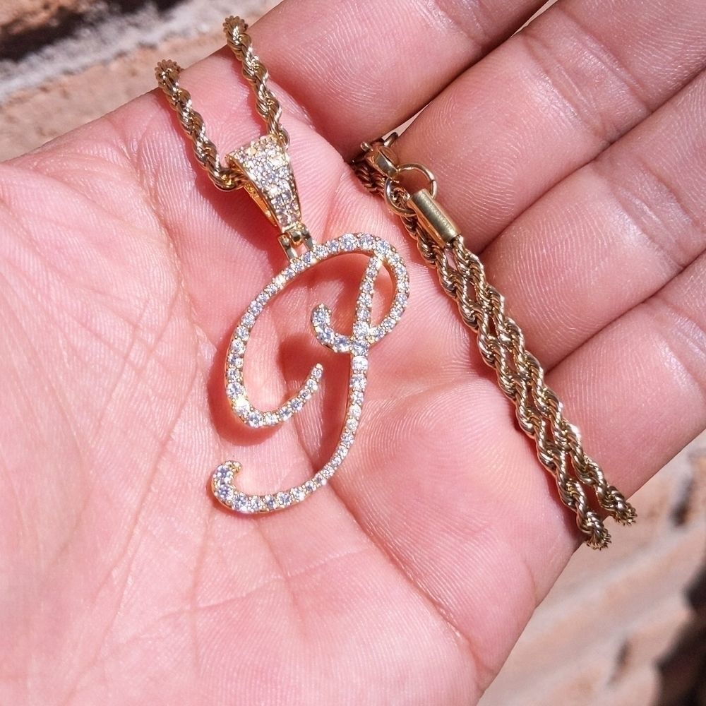 18"Rope Chain - Gold Finish Cursive P. Initial - image 7